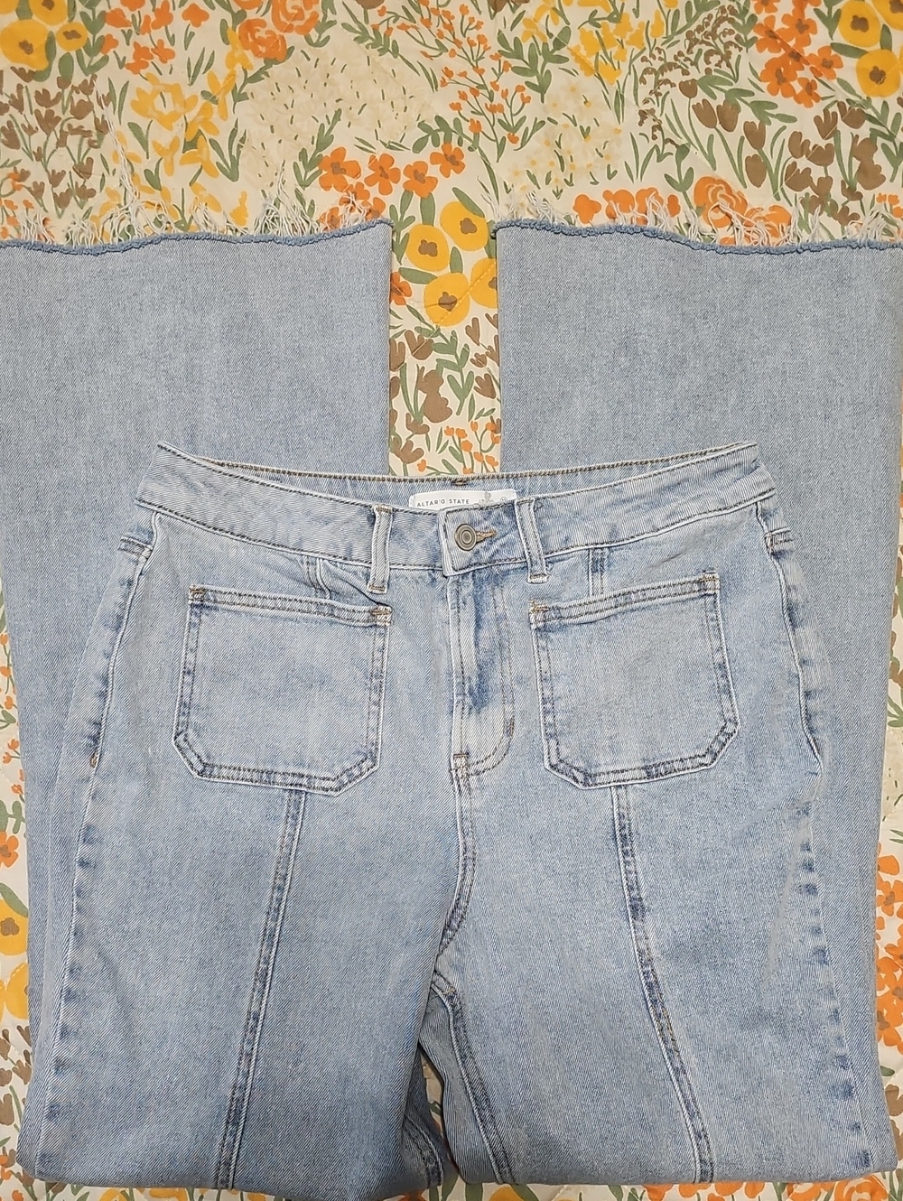 Altar'd State Women's Jeans with Front Patch Pockets, Front Seam, Flare Leg